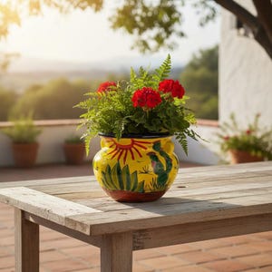 Maceta para cactus de Talavera / Diseño del desierto amarillo