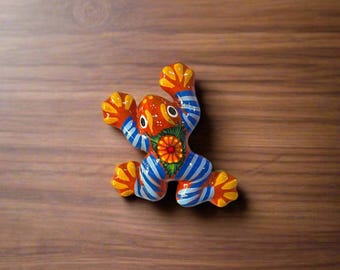 Colorful Talavera Frog Figurine | Hand-Painted Mexican Wall Art