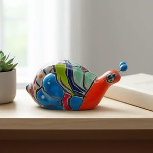 Mini Talavera Snail Figurine | Hand-Painted Mexican Ceramic