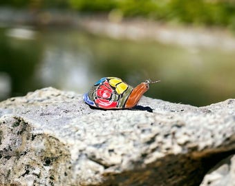 Colorful Talavera Snail Figurine | Mexican Ceramic Garden Sculpture