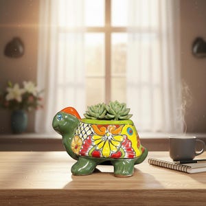 Small Talavera Turtle Planter | Hand-Painted Mexican Pottery