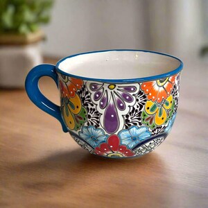 Maceta de cerámica mexicana con forma de taza de té de Talavera / Maceta de cerámica mexicana pintada a mano