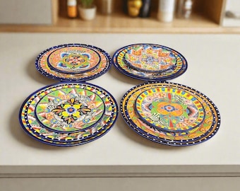 Conjunto de jantar Talavera colorido | Conjunto de 12 pratos
