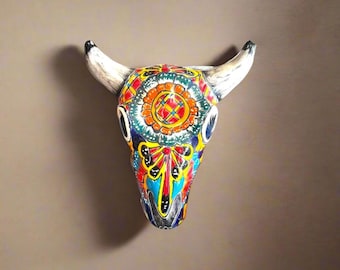 Talavera Bull Skull Wall Decor | Handmade Mexican Longhorn Art