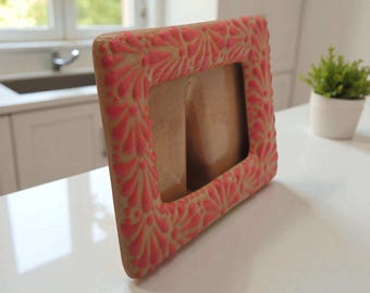 Talavera Terracotta Photo Frame | Pink Floral Accent