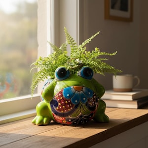 Colorful Talavera Frog Planter | Handcrafted Mexican Pottery Statue (Medium)