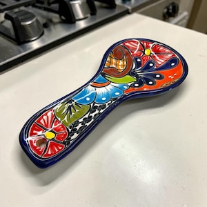 Colorful Mexican Talavera Utensil Rest | Handmade Spoon Rest