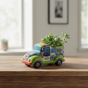 Hand-Painted Talavera Car Planter | Colorful Ceramic Car Statue