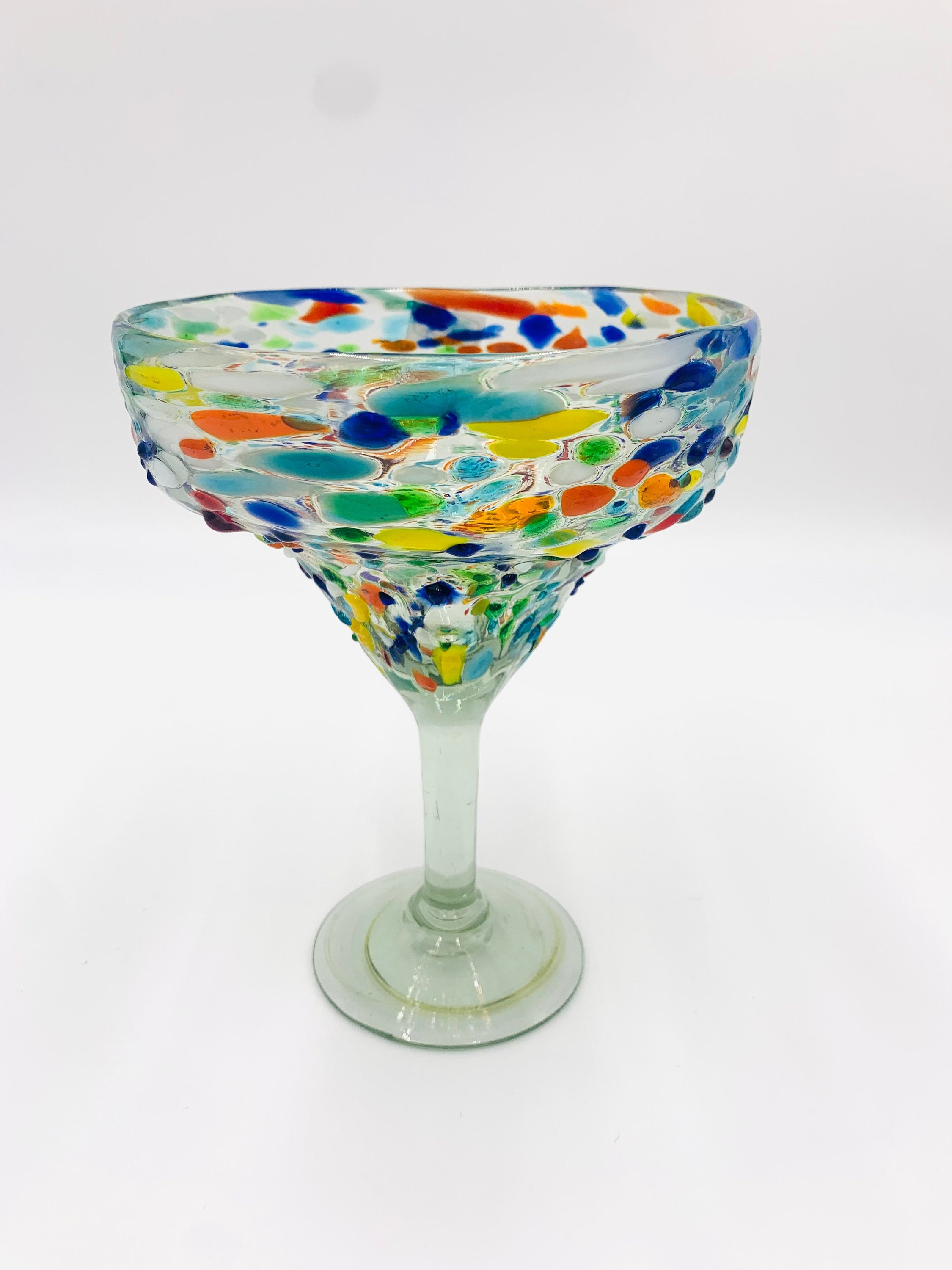 12 oz Margarita Cocktail Glasses + Colorful Party Rims | Set of 4 | Heavy  Duty, Thick, Hand Blown, Classic Frozen Drinks Stemware + Fun Mexican Gift