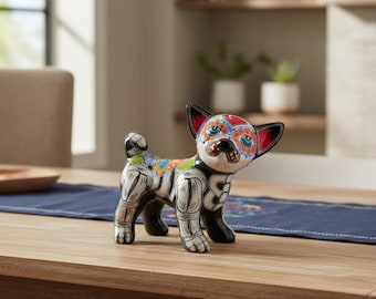 Talavera Chihuahua Statue | Hand-Painted Day of the Dead Art