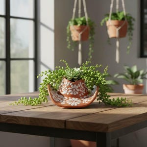 Talavera Sombrero plantenbak | Bruin-wit bloemenarrangement