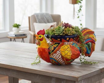 Talavera Rooster Planter | Handmade Colorful Mexican Ceramic Pot