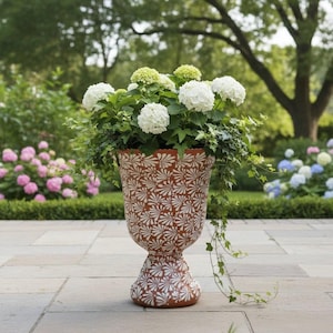 XL Brown & White Talavera Pedestal Planter | Handcrafted Flower Pot