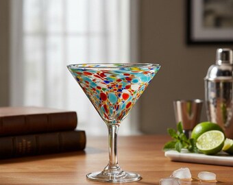 Bicchiere da Martini con decoro di coriandoli / Articoli da bar messicani soffiati a mano