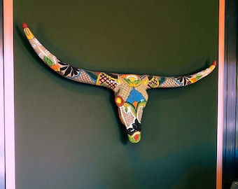 Talavera Longhorn Skull | Handmade Mexican Bull Wall Art