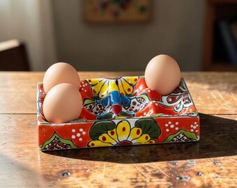 Portahuevos de cerámica Talavera / Utensilios de cocina mexicanos pintados a mano