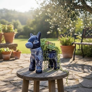 Pot de fleurs âne en faïence bleue de Talavera | Céramique mexicaine artisanale