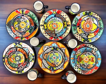 Handmade Mexican Talavera Dinnerware Set | Vibrant Floral Patterns | 26-Piece (Seats 6)