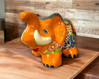 Hand-Painted Talavera Elephant Flower Pot | Colorful Talavera Planter (Medium)