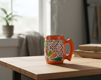Taza de café mexicana colorida hecha a mano / Arte en cerámica Talavera