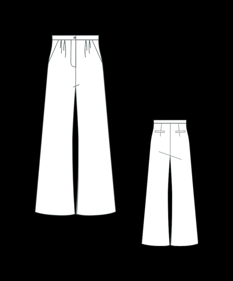 Wide Leg Pants Sewing Pattern PDF | High Waist Pleated Trousers Pattern ...