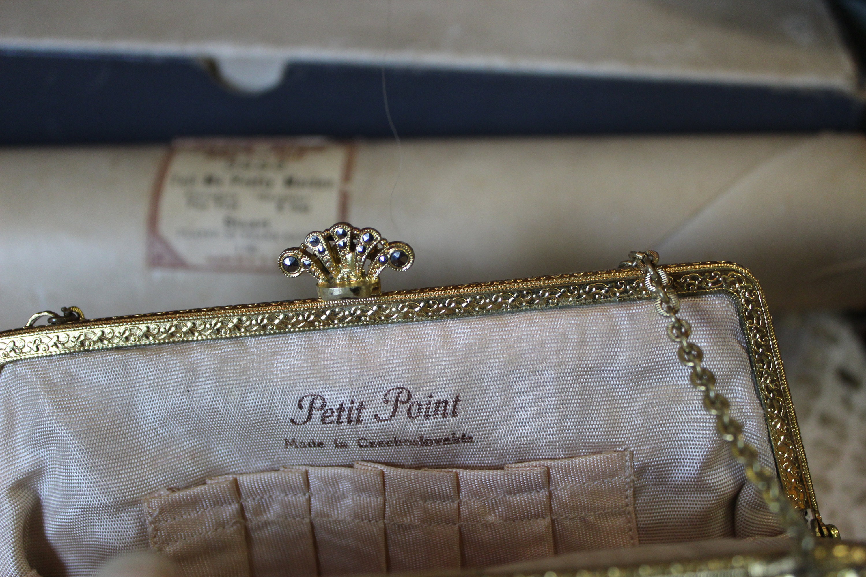 バッグ antique Petit Point bag Vintage Austrian Petit Point Evening Bag, Petit Point Kiss