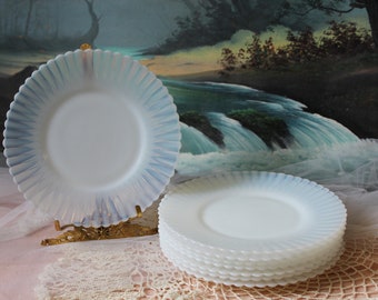 Vintage 1930s 40s MacBeth Evans Depression Glass MONAX White Petalware BREAD PLATES