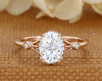 Oval Moissanite engagement ring Vintage Rose gold engagement ring Unique diamond engagement ring art deco ring Bridal promise Anniversary