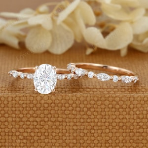 Oval Moissanite Verlobungsring Set 2ct Einzigartig Rosegold Cluster Verlobungsring Vintage Marquise Ring Hochzeit Brautring Jahrestag Geschenk