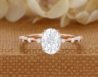 1.5CT Oval cut Moissanite engagement ring women Rose gold moissanite ring Vintage engagement ring wedding Bridal promise Anniversary for her