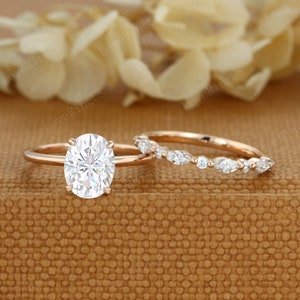 2ct Oval Moissanite engagement Ring Set Rose gold diamond engagement ring vintage marquise wedding ring Bridal set promise Anniversary gift