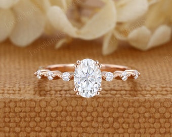 1CT Oval Moissanite engagement ring Unique Rose gold moissanite ring Vintage engagement ring wedding Bridal promise Anniversary for her