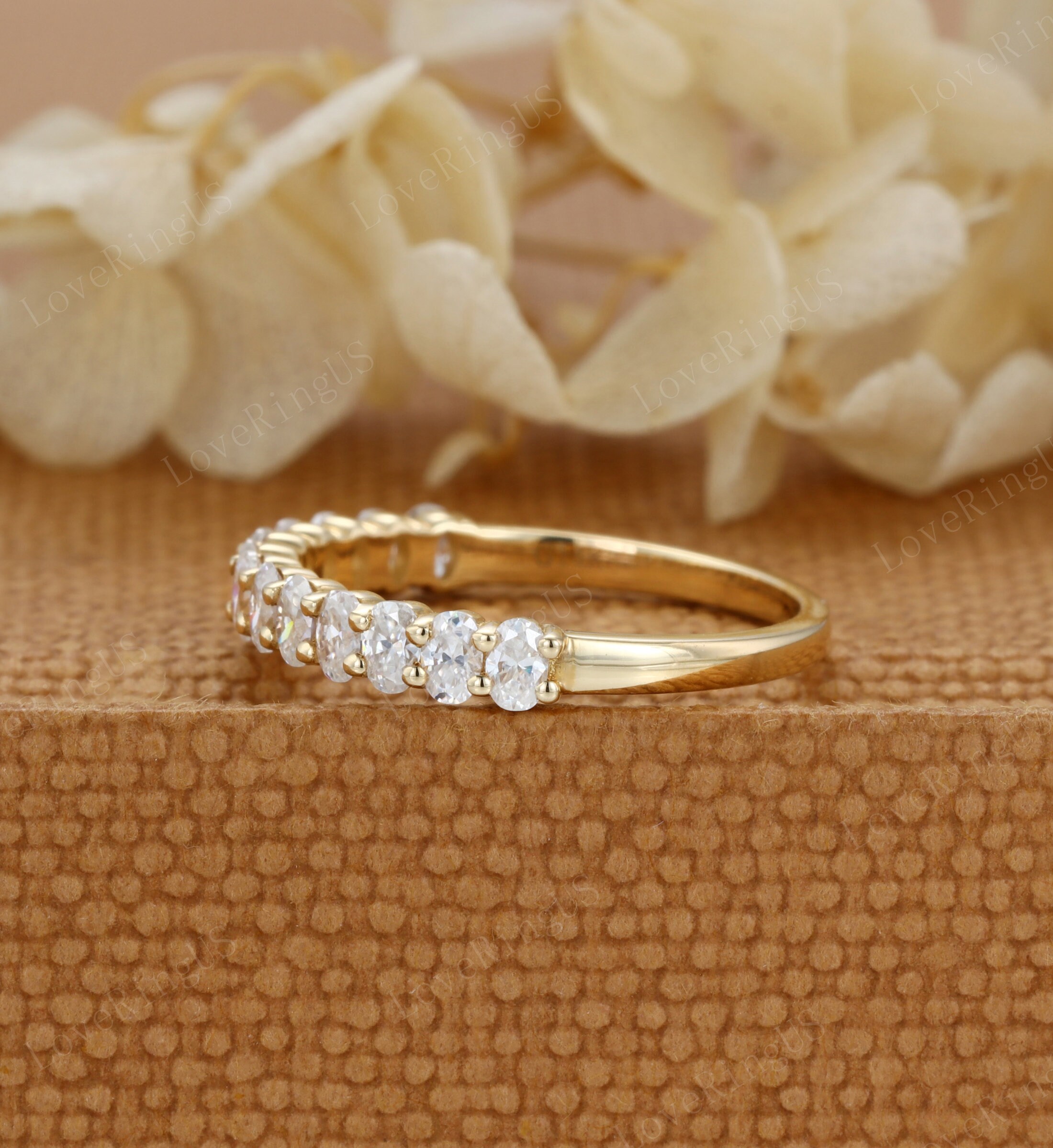 Oval Cut Moissanite Wedding Band Women Unique Half Eternity Yellow Gold ...