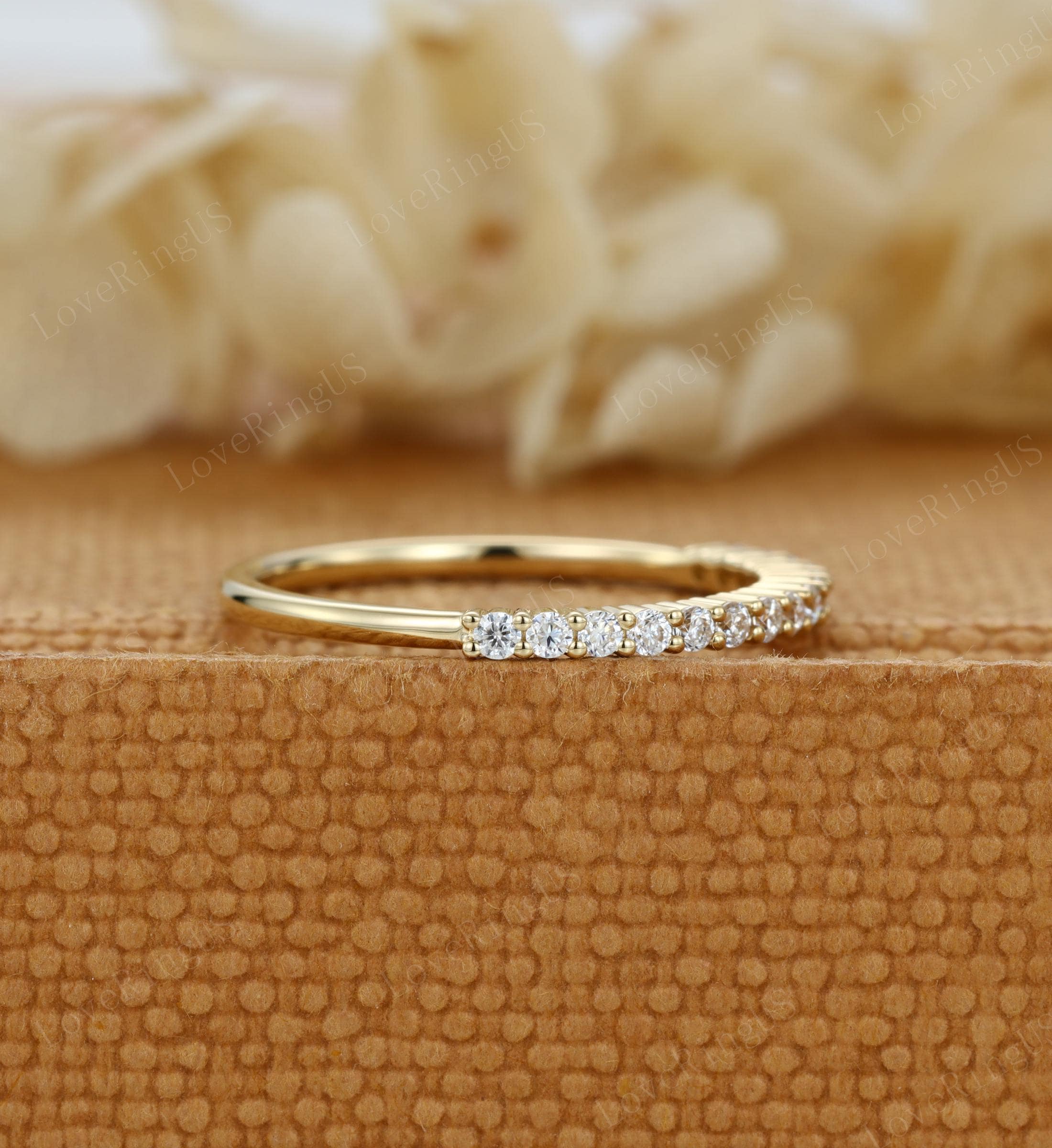 Round Cut Moissanite Wedding Band Women Unique Half Eternity Yellow ...