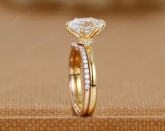 Oval Cut Moissanite Engagement Ring Set Half Eternity Band Wedding Ring Set 14K Yellow Gold Bridal Rings Gift For Her Anniversary Rings