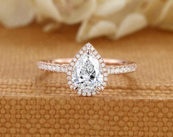 Pear IGI Certified Lab Grown Diamond Engagement Ring, Vintage Pear Cut Diamond Ring, Unique Promise Ring for Her