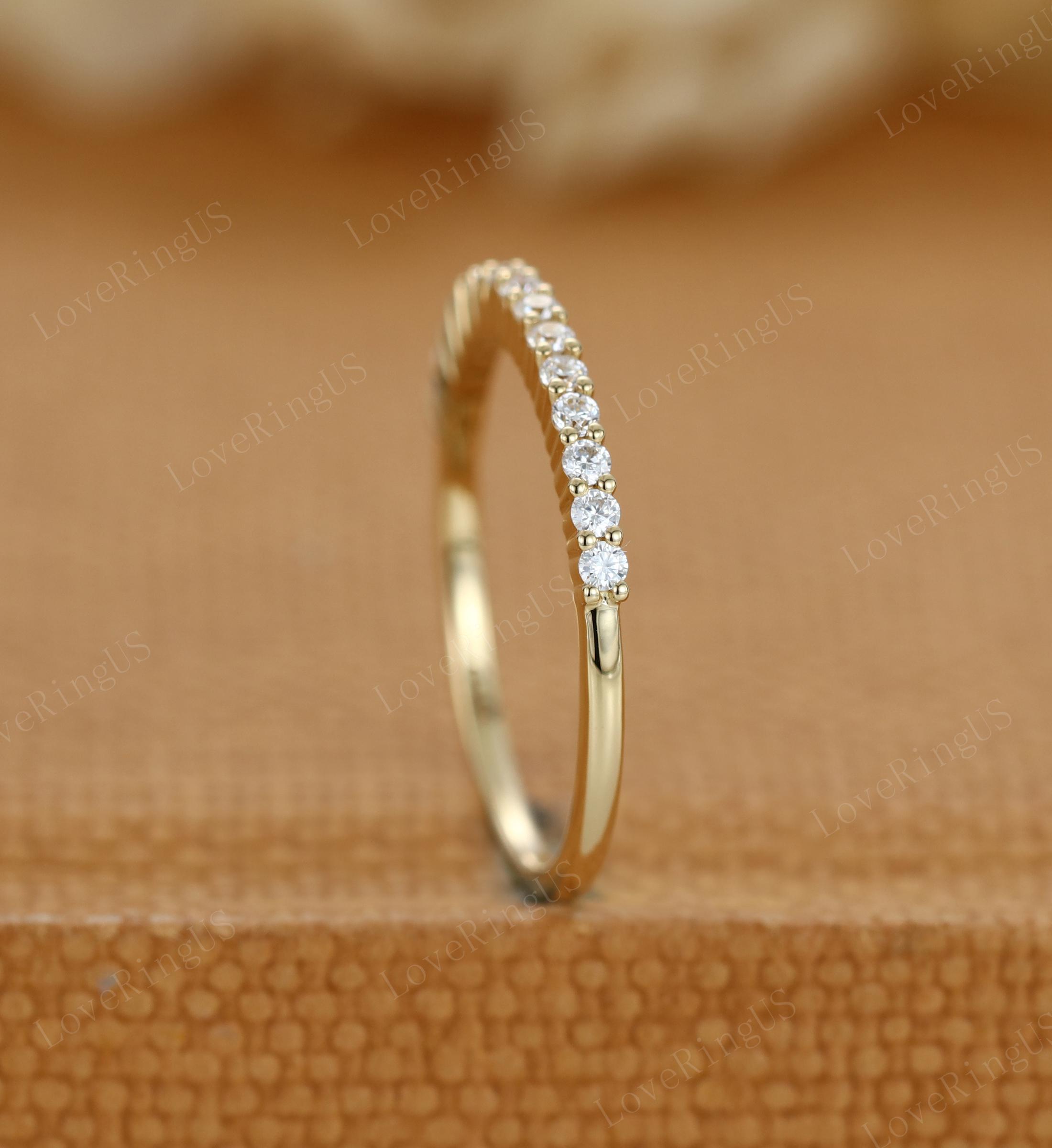 Round Cut Moissanite Wedding Band Women Unique Half Eternity Yellow ...
