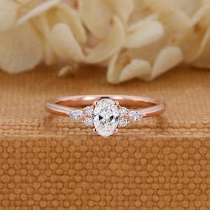 4*6mm Oval Lab Grown diamond engagement ring unique 14K rose gold ring women vintage Marquise diamond wedding Bridal art deco Anniversary
