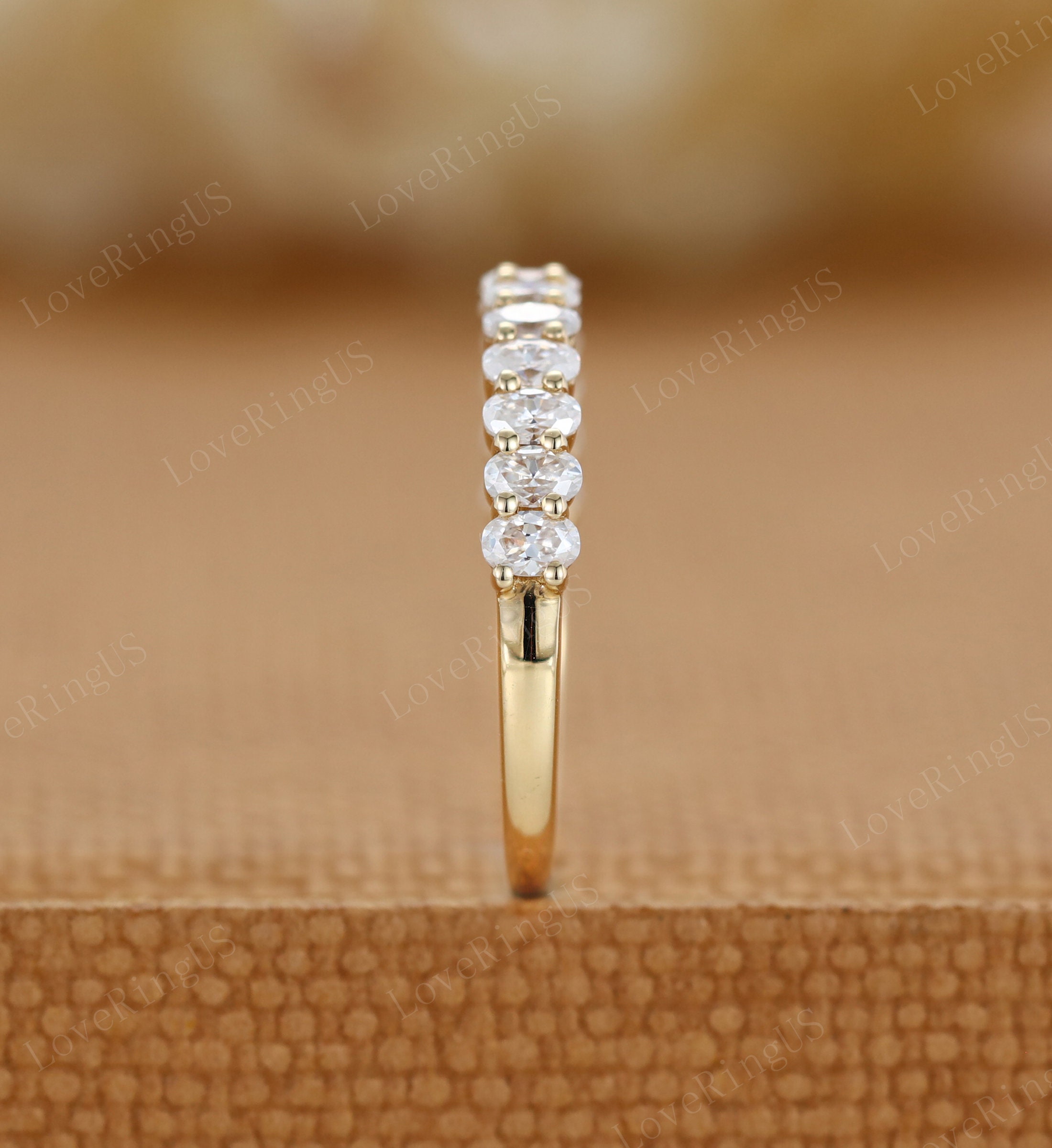 Oval Cut Moissanite Wedding Band Women Unique Half Eternity Yellow Gold ...
