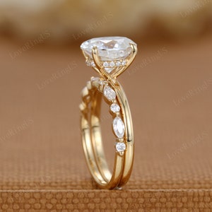 3ct Oval Moissanite Engagement Ring Set Yellow Gold Vintage Diamond ...