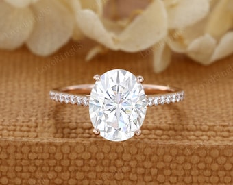 2CT Oval cut Moissanite engagement ring women Unique Rose gold moissanite ring Vintage Half Eternity wedding ring Bridal promise Anniversary