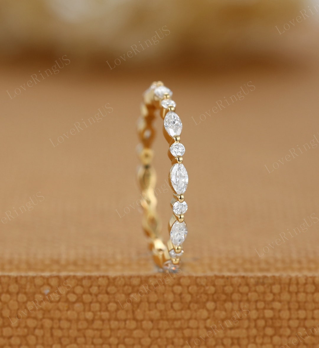 Full Eternity Moissanite Wedding Band Vintage Yellow Gold Wedding Band ...