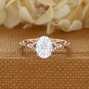 Oval shape Moissanite engagement ring unique vintage engagement ring Rose gold engagement ring twist wedding ring Bridal Promise Anniversary