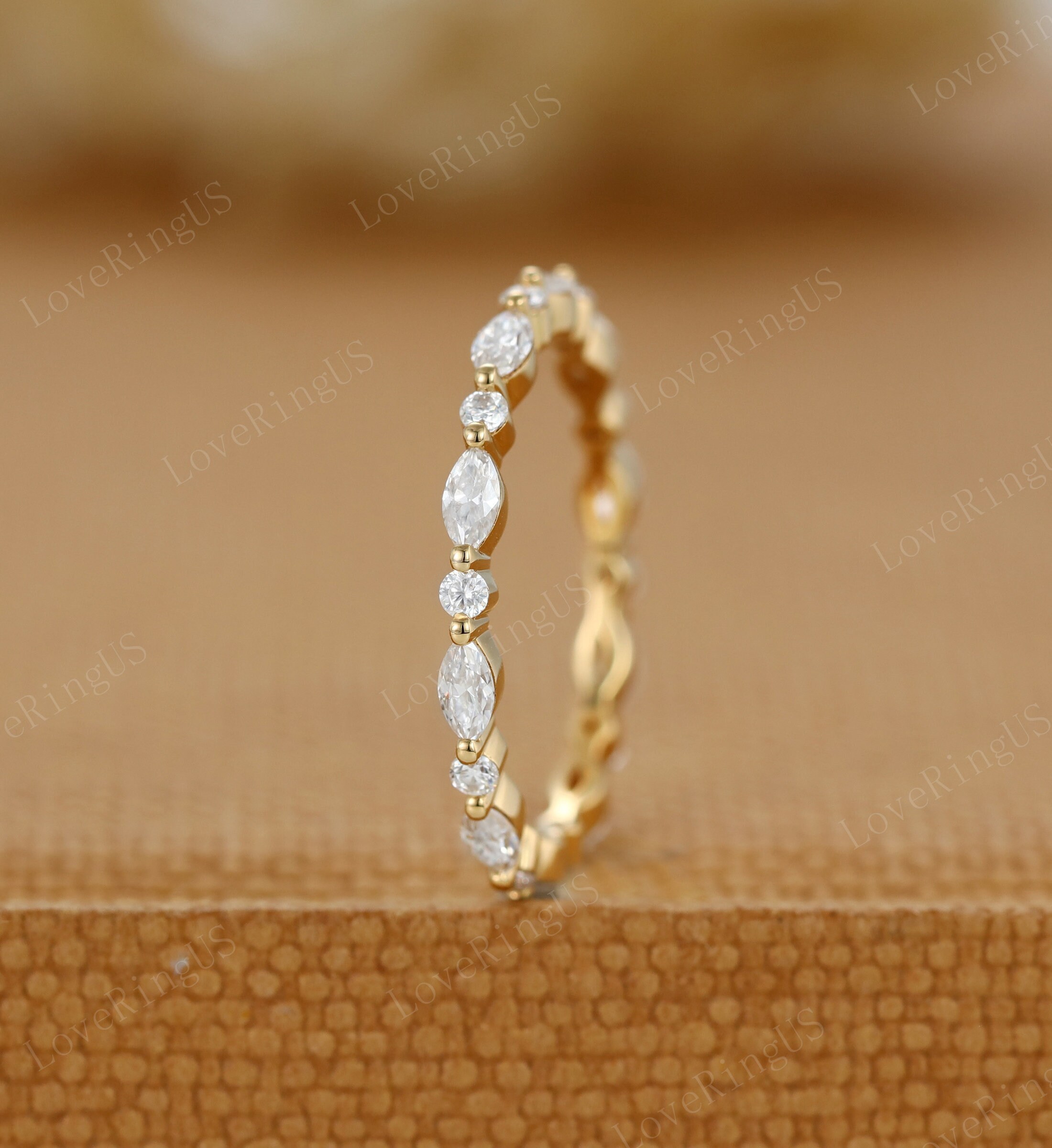 Full Eternity Moissanite Wedding Band Vintage Yellow Gold Wedding Band ...