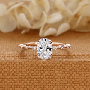 Rose gold Oval Lab Grown diamond engagement ring women Unique engagement ring Vintage art deco diamond ring Bridal Promise Anniversary Gift