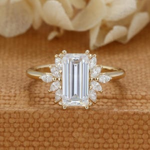 Baguette Moissanit Verlobungsring Vintage Gelbgold Verlobungsring Vintage Marquise Traube Verlobungsring Braut Versprechen Jahrestag