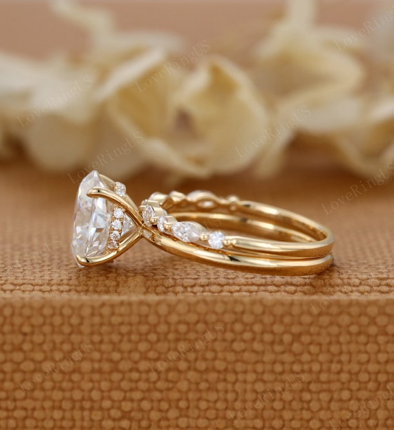 Stunning 3ct Marquise Wedding Ring Set, Wedding Rings