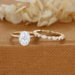 2ct Oval Moissanite engagement Ring Set Yellow gold diamond engagement ring vintage marquise wedding Bridal set promise Anniversary gift