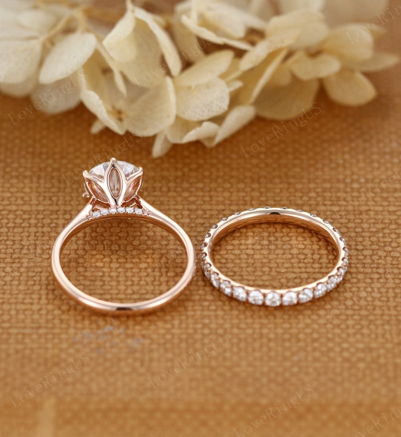 2ct Round Cut Moissanite Engagement Ring Set Yellow Gold Engagement ...