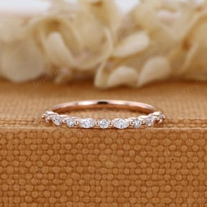 Unique Lab Grown Diamond wedding band Vintage 14K Rose gold wedding band women Unique Half eternity Matching Stacking Bridal Promise gift
